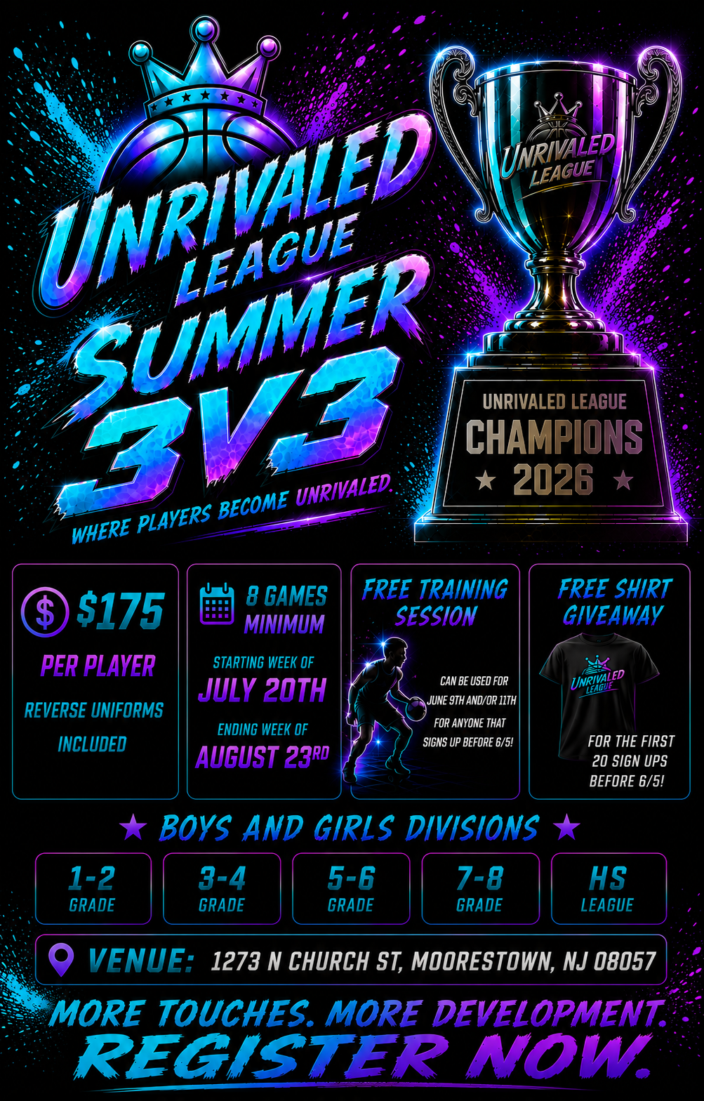 Unrivaled League summer 3v3 flyer with registration details